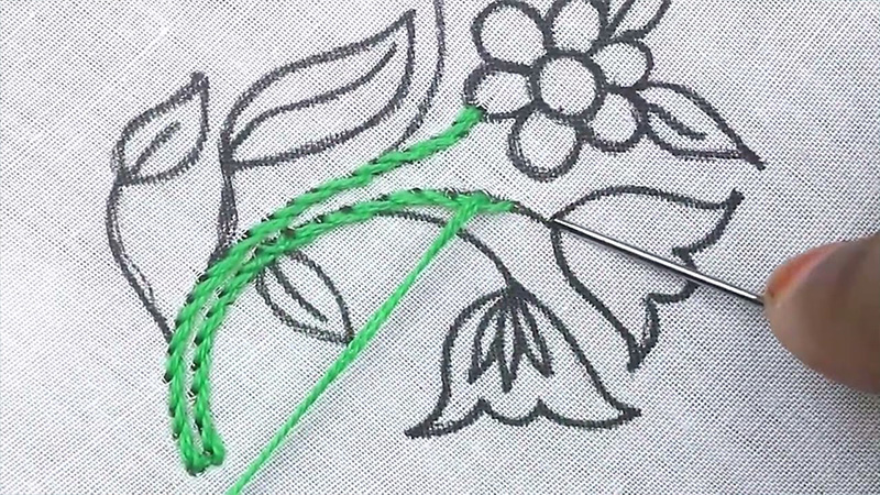 Couching Embroidery Leaves