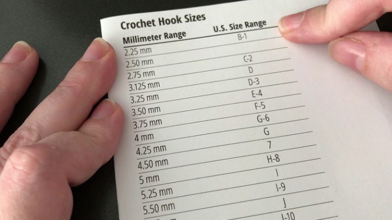 Crochet Hook Size Chart