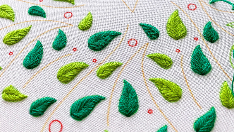 Fishbone Stitch Embroidery Leaves