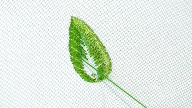 Long and Short Stitch Embroidery Leaves