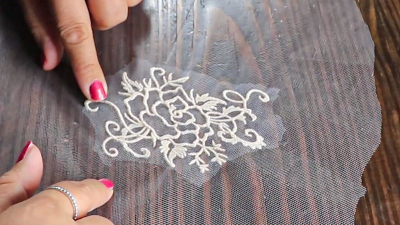 Machine Embroidery on Tulle Fabric