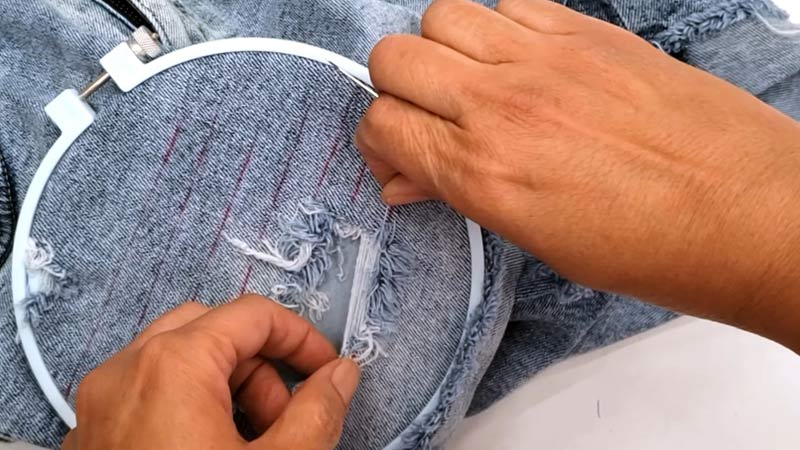 Fix Hole in Crotch Pants by Hand Embroidery