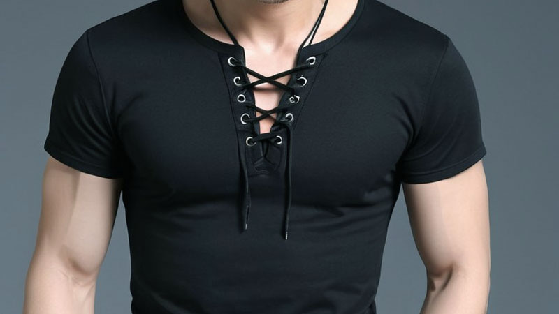 Lace-up Neck T shirt